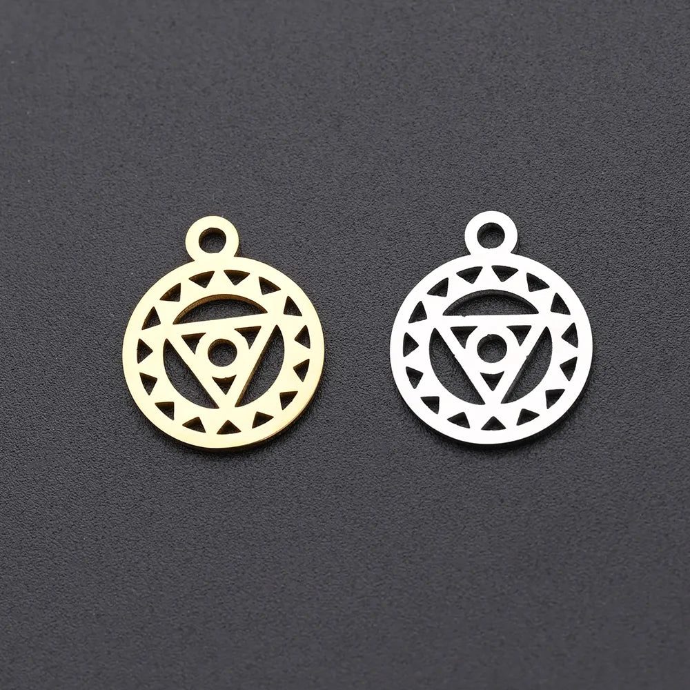 10 PCS/Package 12*14.5mm Hole 1~1.9mm 304 Stainless Steel Gold Plated Triangle Round Sun Polished Pendant