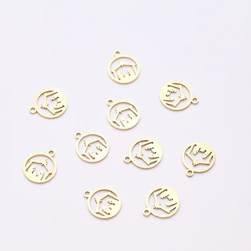 10 PCS/Package 12*14.5mm Hole 1~1.9mm 304 Stainless Steel Gold Plated Human Round Cottage Polished Pendant Earring Findings