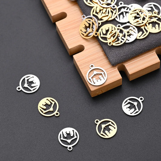 10 PCS/Package 12*14.5mm Hole 1~1.9mm 304 Stainless Steel Gold Plated Human Round Cottage Polished Pendant Earring Findings