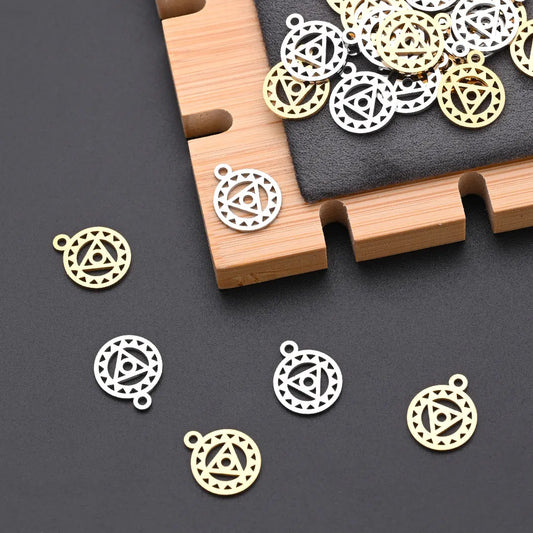 10 PCS/Package 12*14.5mm Hole 1~1.9mm 304 Stainless Steel Gold Plated Triangle Round Sun Polished Pendant