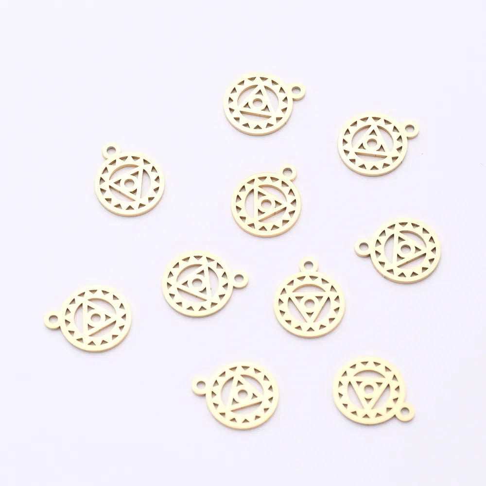 10 PCS/Package 12*14.5mm Hole 1~1.9mm 304 Stainless Steel Gold Plated Triangle Round Sun Polished Pendant