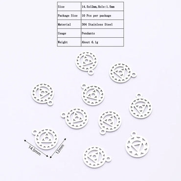 10 PCS/Package 12*14.5mm Hole 1~1.9mm 304 Stainless Steel Gold Plated Triangle Round Sun Polished Pendant