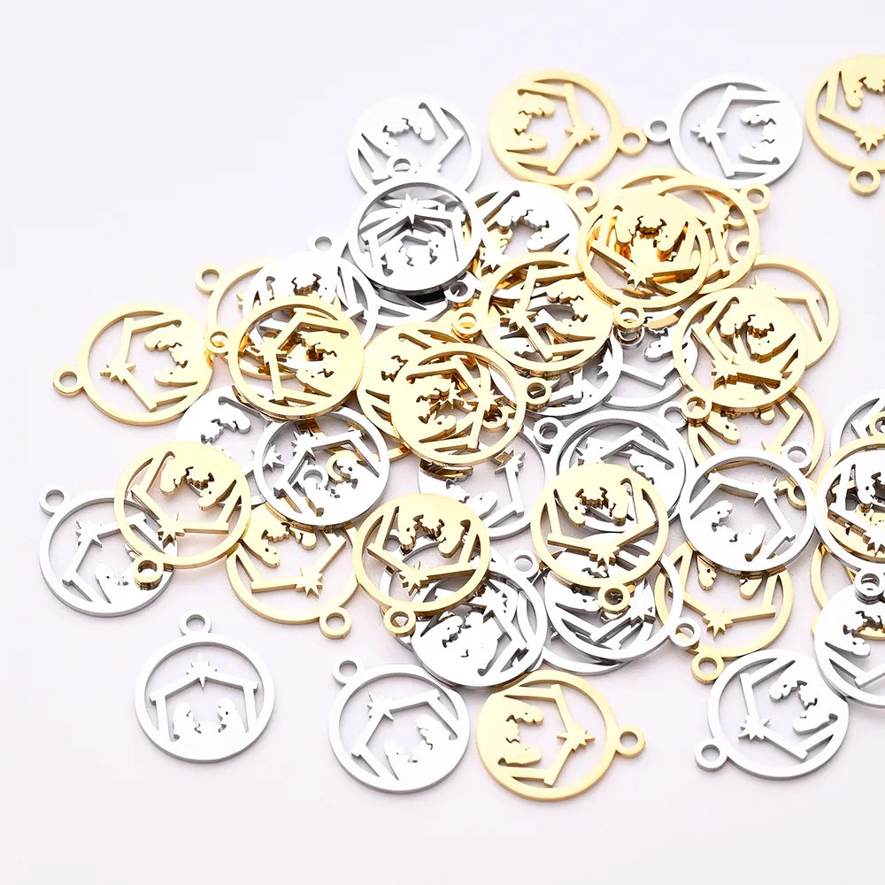 10 PCS/Package 12*14.5mm Hole 1~1.9mm 304 Stainless Steel Gold Plated Human Round Cottage Polished Pendant Earring Findings