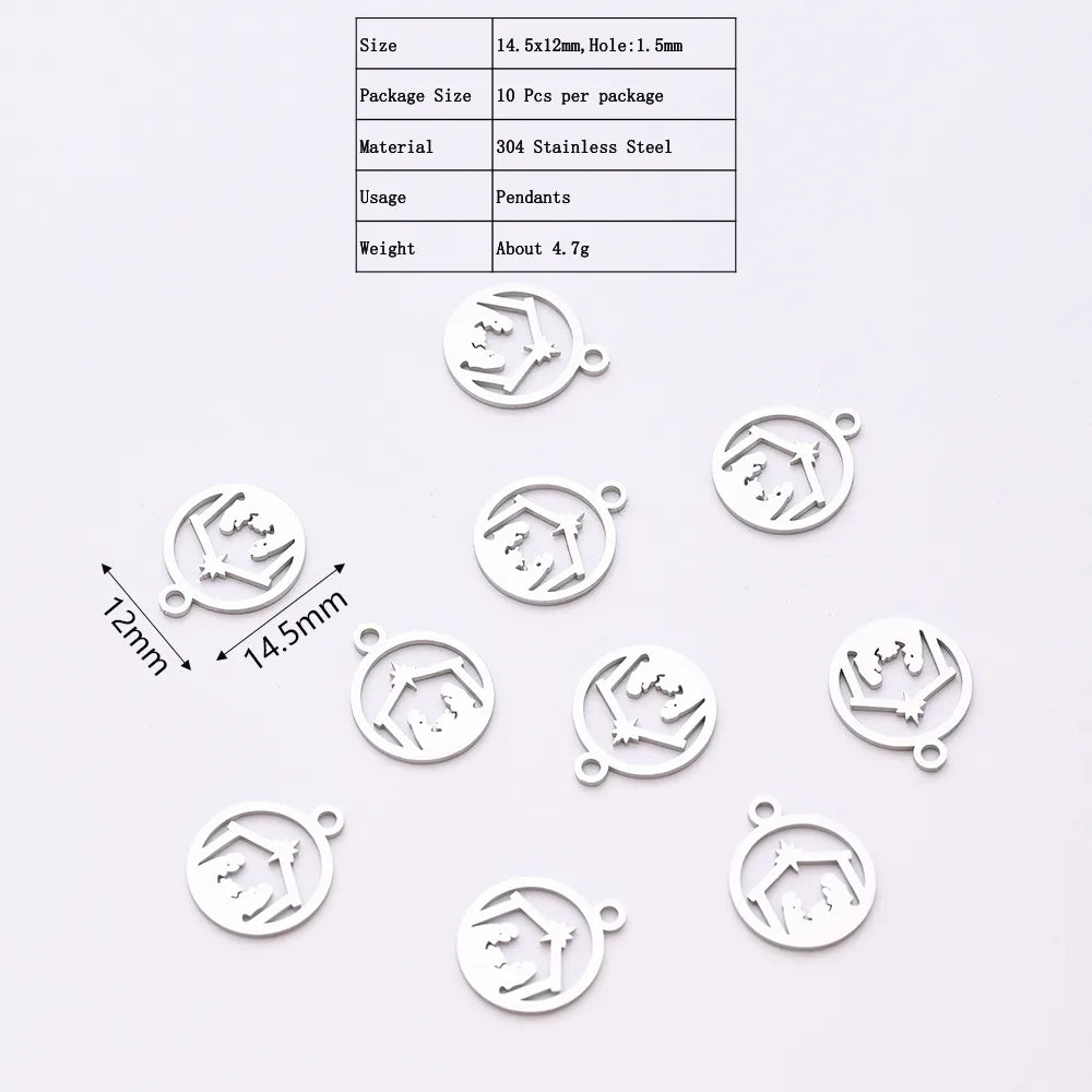 10 PCS/Package 12*14.5mm Hole 1~1.9mm 304 Stainless Steel Gold Plated Human Round Cottage Polished Pendant Earring Findings