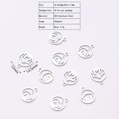 10 PCS/Package 12*14.5mm Hole 1~1.9mm 304 Stainless Steel Gold Plated Human Round Cottage Polished Pendant Earring Findings