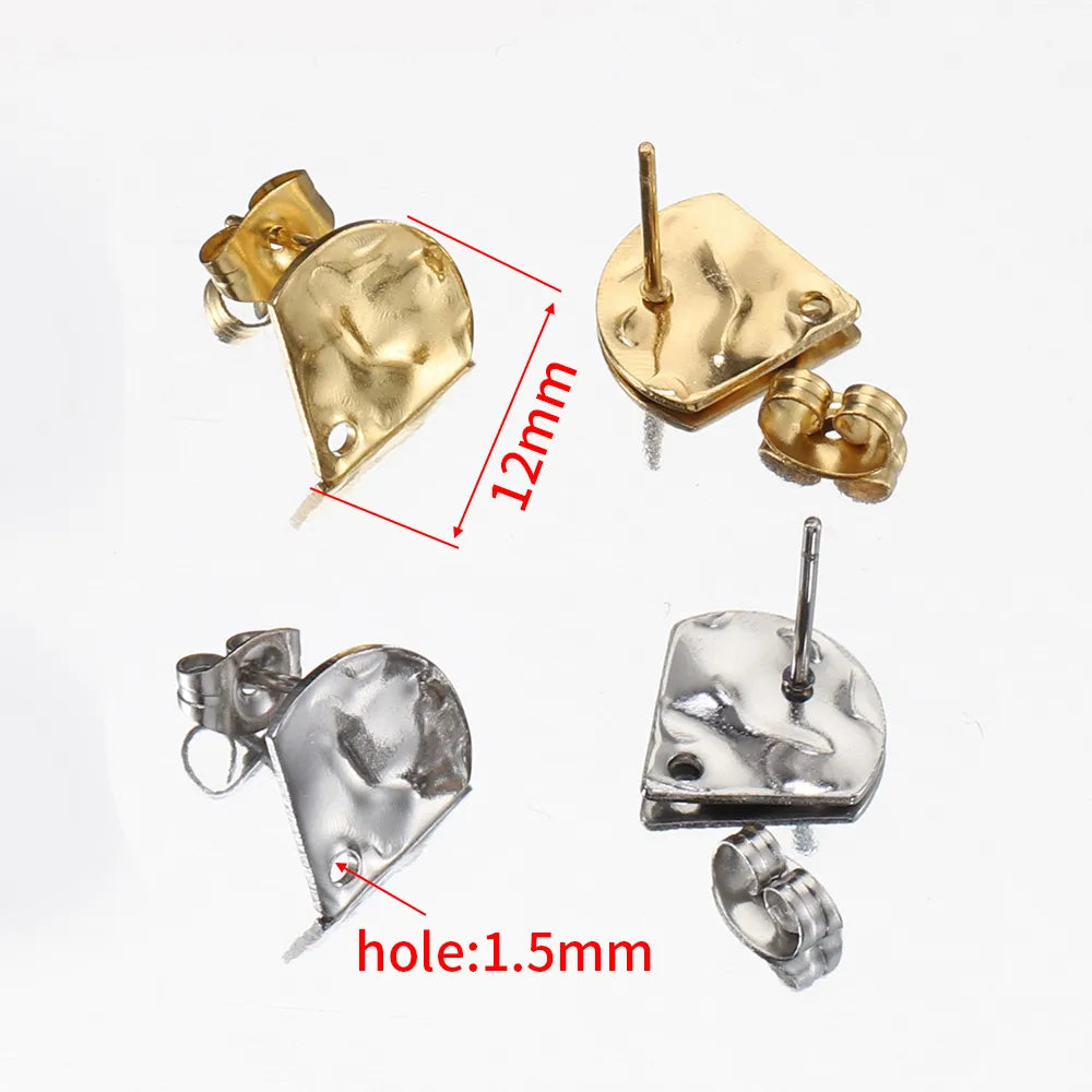 10 PCS/Package 12mm Hole 1~1.9mm 304 Stainless Steel 18K Gold Plated Sector Solid Color Polished Earring Findings