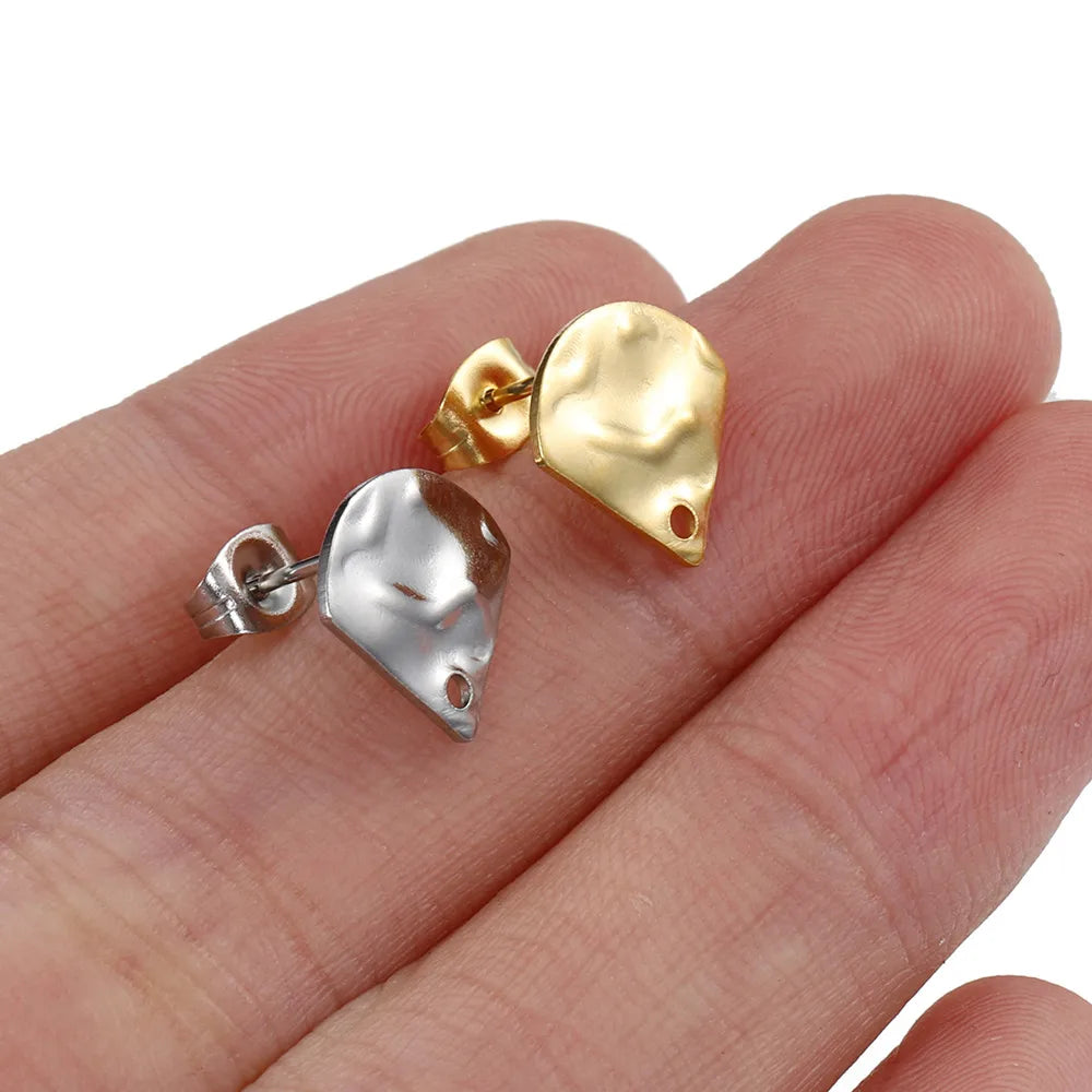 10 PCS/Package 12mm Hole 1~1.9mm 304 Stainless Steel 18K Gold Plated Sector Solid Color Polished Earring Findings