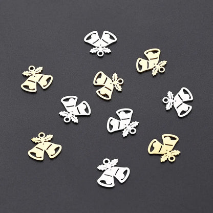 10 PCS/Package 14*13MM Hole 1~1.9mm 304 Stainless Steel Gold Plated Bell Polished Pendant