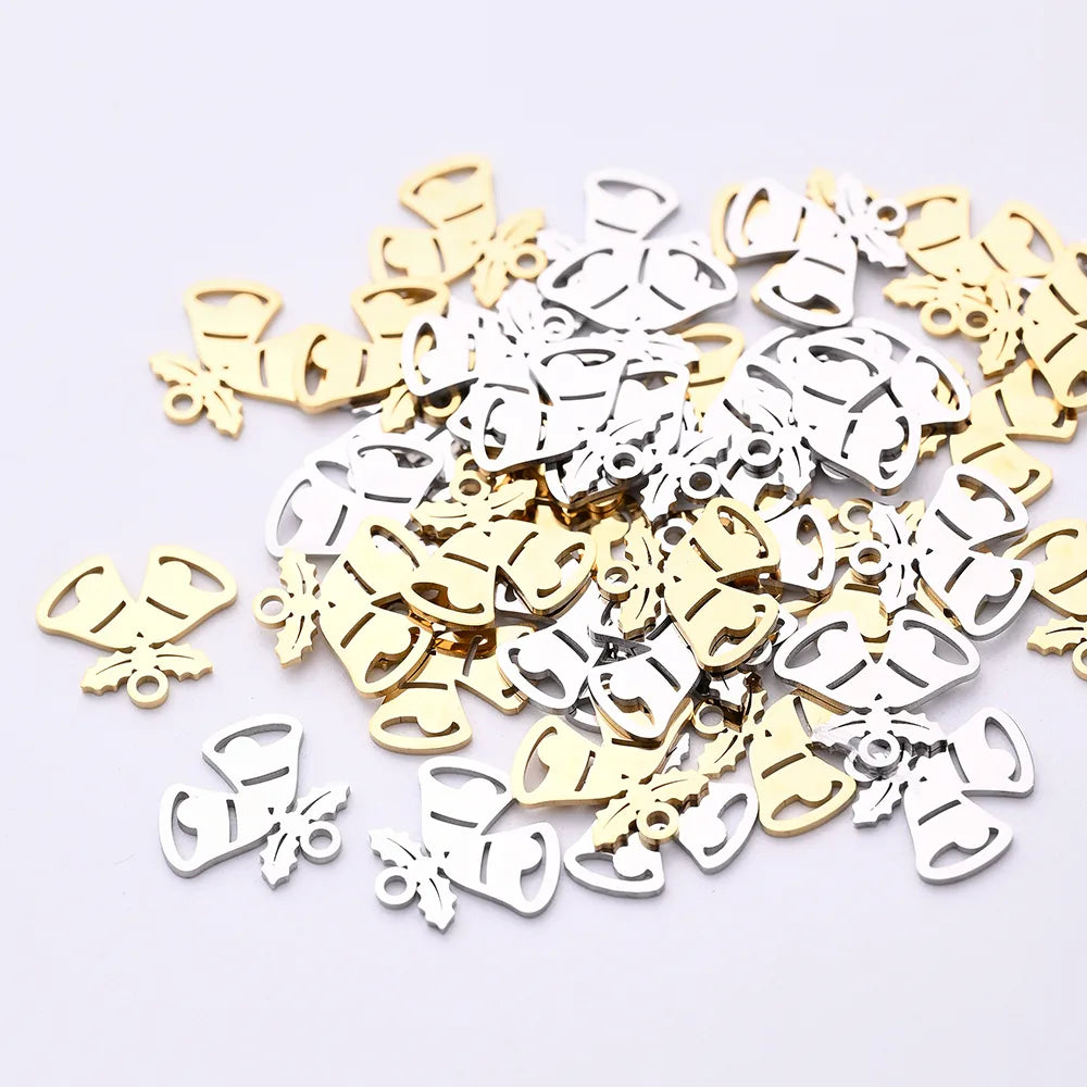 10 PCS/Package 14*13MM Hole 1~1.9mm 304 Stainless Steel Gold Plated Bell Polished Pendant