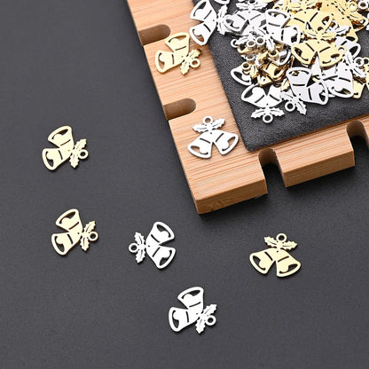 10 PCS/Package 14*13MM Hole 1~1.9mm 304 Stainless Steel Gold Plated Bell Polished Pendant