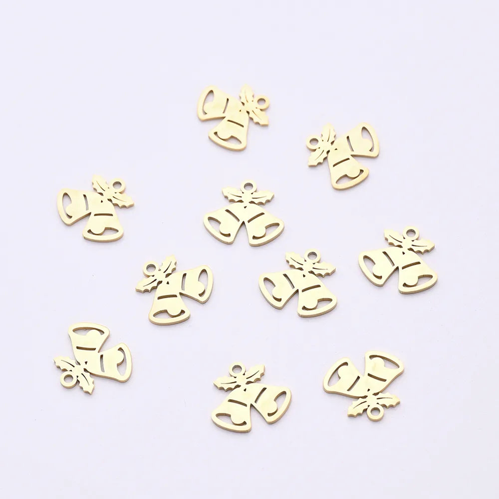 10 PCS/Package 14*13MM Hole 1~1.9mm 304 Stainless Steel Gold Plated Bell Polished Pendant