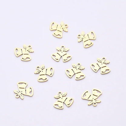 10 PCS/Package 14*13MM Hole 1~1.9mm 304 Stainless Steel Gold Plated Bell Polished Pendant