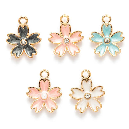 10 PCS/Package 14 * 17mm Alloy Rhinestones Pearl Flower Polished Pendant