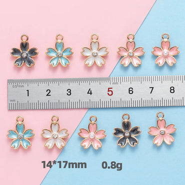 10 PCS/Package 14 * 17mm Alloy Rhinestones Pearl Flower Polished Pendant