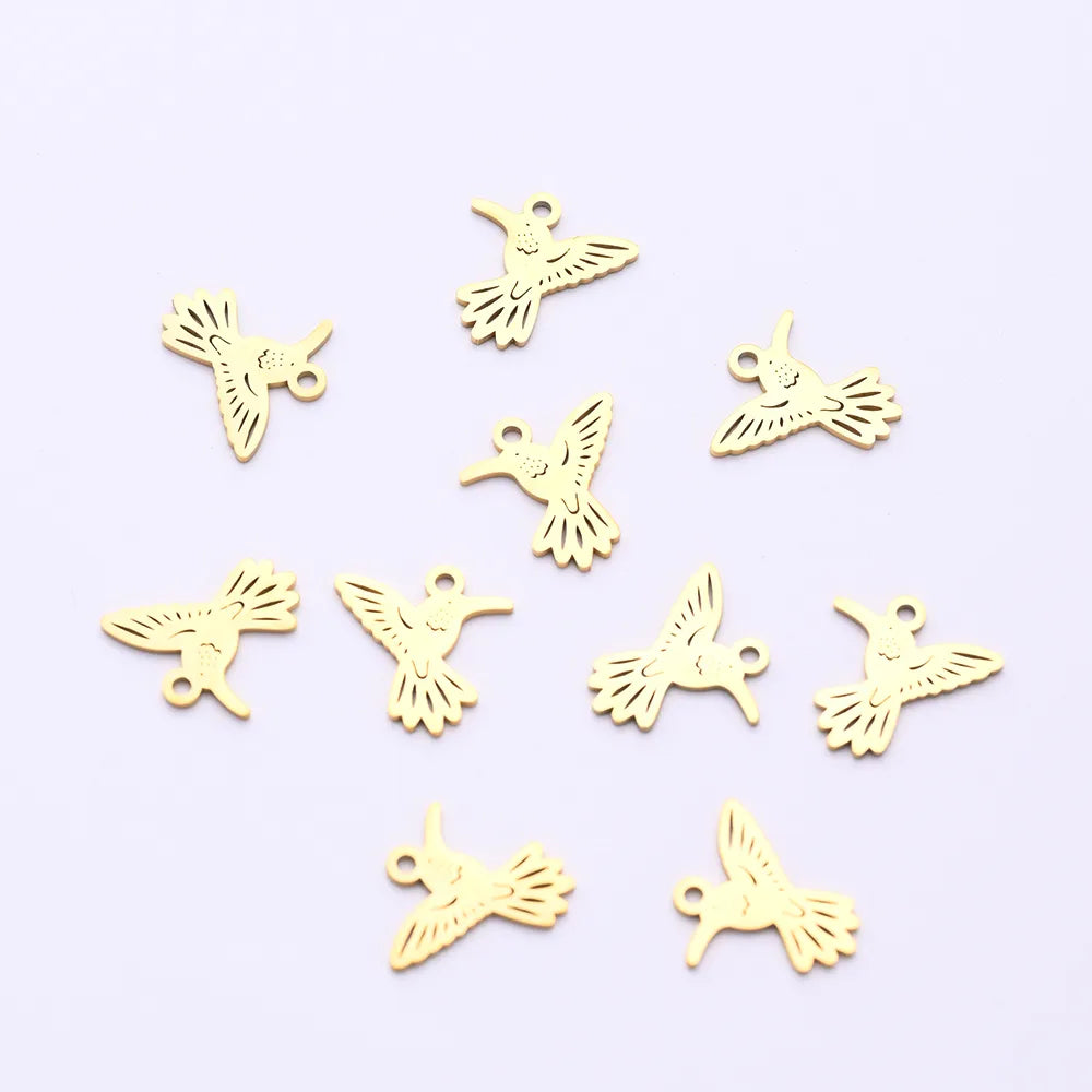 10 PCS/Package 14.5*15mm Hole 1~1.9mm 304 Stainless Steel Gold Plated Bird Polished Pendant