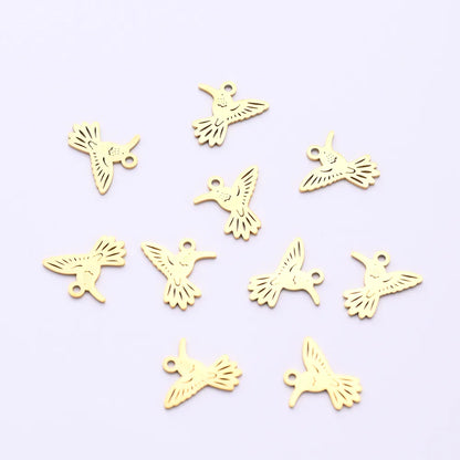 10 PCS/Package 14.5*15mm Hole 1~1.9mm 304 Stainless Steel Gold Plated Bird Polished Pendant