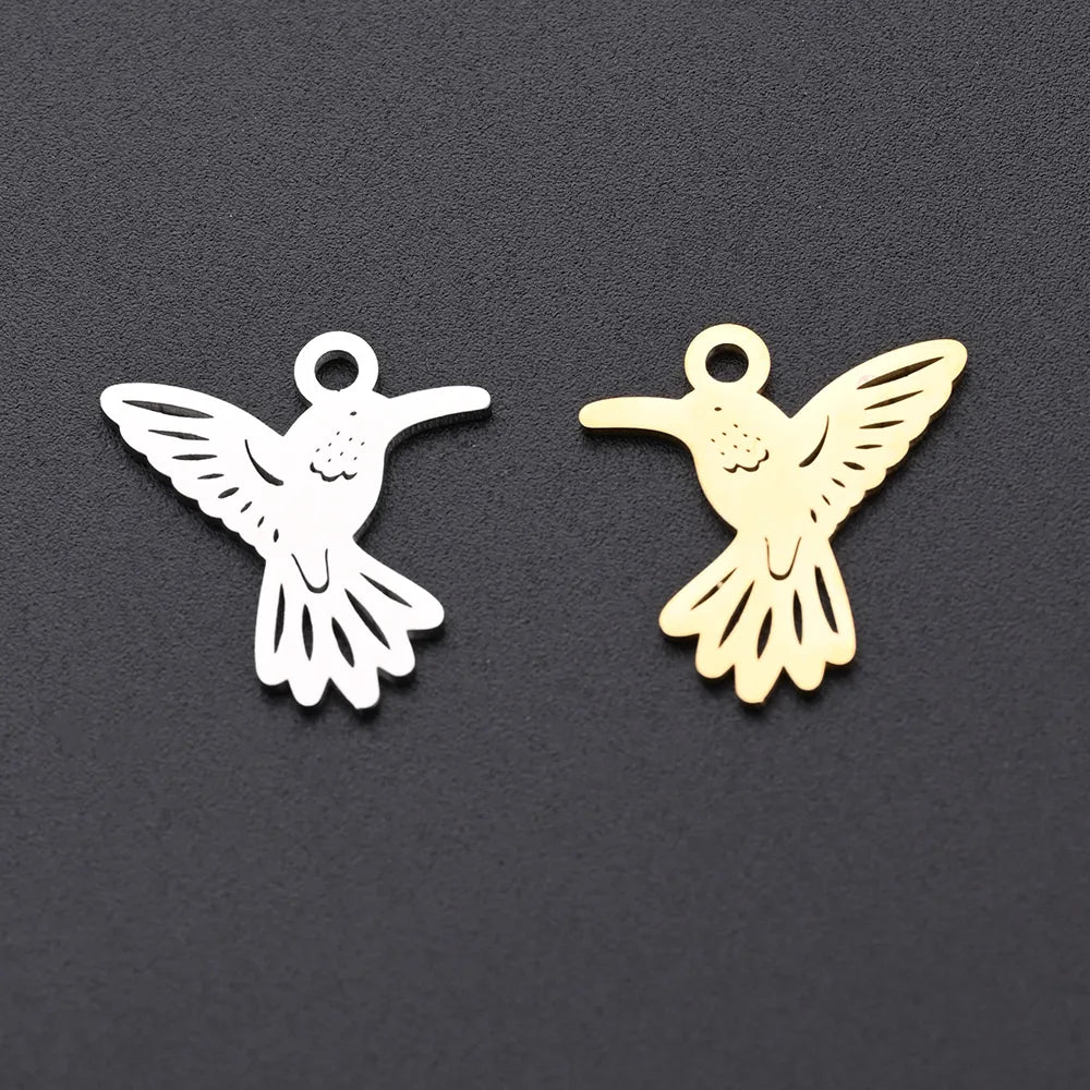 10 PCS/Package 14.5*15mm Hole 1~1.9mm 304 Stainless Steel Gold Plated Bird Polished Pendant