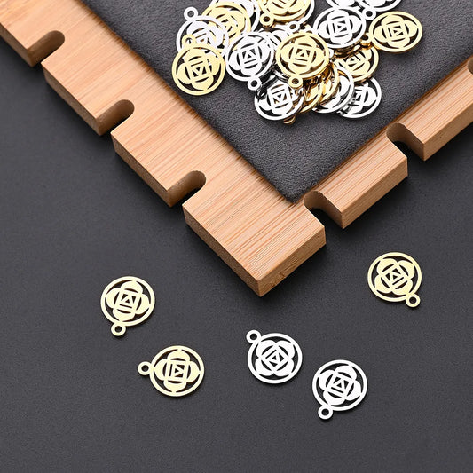 10 PCS/Package 15*12mm Hole 1~1.9mm 304 Stainless Steel Gold Plated Geometric Circle Flower Polished Pendant