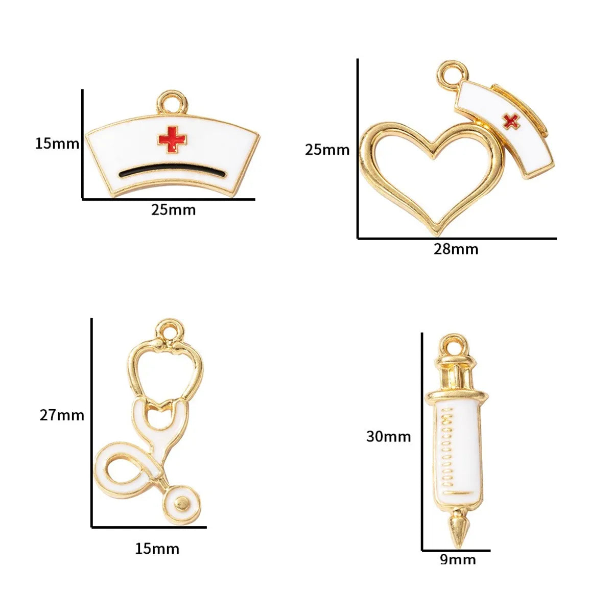 10 PCS/Package 15*27MM 25*15mm 28*25mm Alloy Nurse Hat Heart Shape Needle Pendant