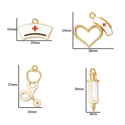 10 PCS/Package 15*27MM 25*15mm 28*25mm Alloy Nurse Hat Heart Shape Needle Pendant