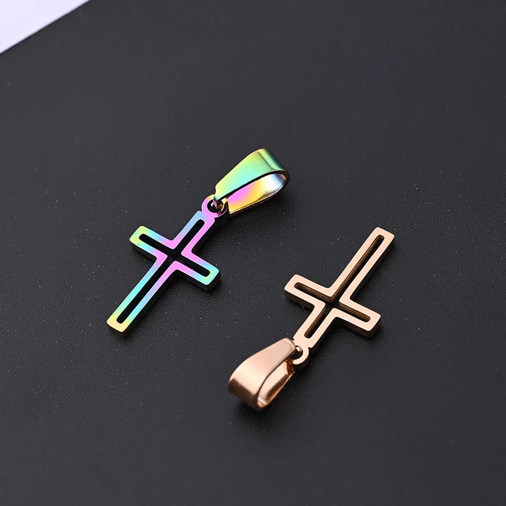 10 Pcs/Package 19.5x11mm 7x3.5mm 304 Stainless Steel 18K Gold Plated Rose Gold Plated Cross Simple Solid Color Polished Pendant