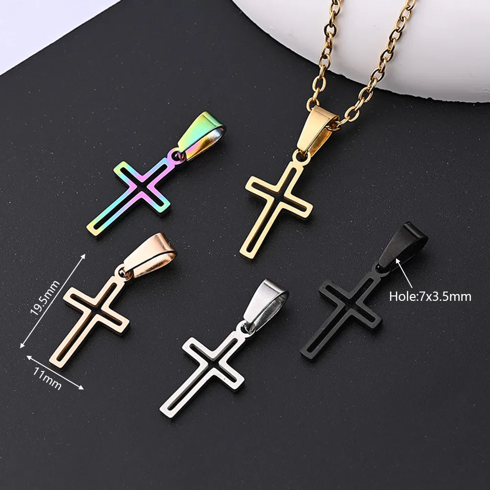 10 Pcs/Package 19.5x11mm 7x3.5mm 304 Stainless Steel 18K Gold Plated Rose Gold Plated Cross Simple Solid Color Polished Pendant