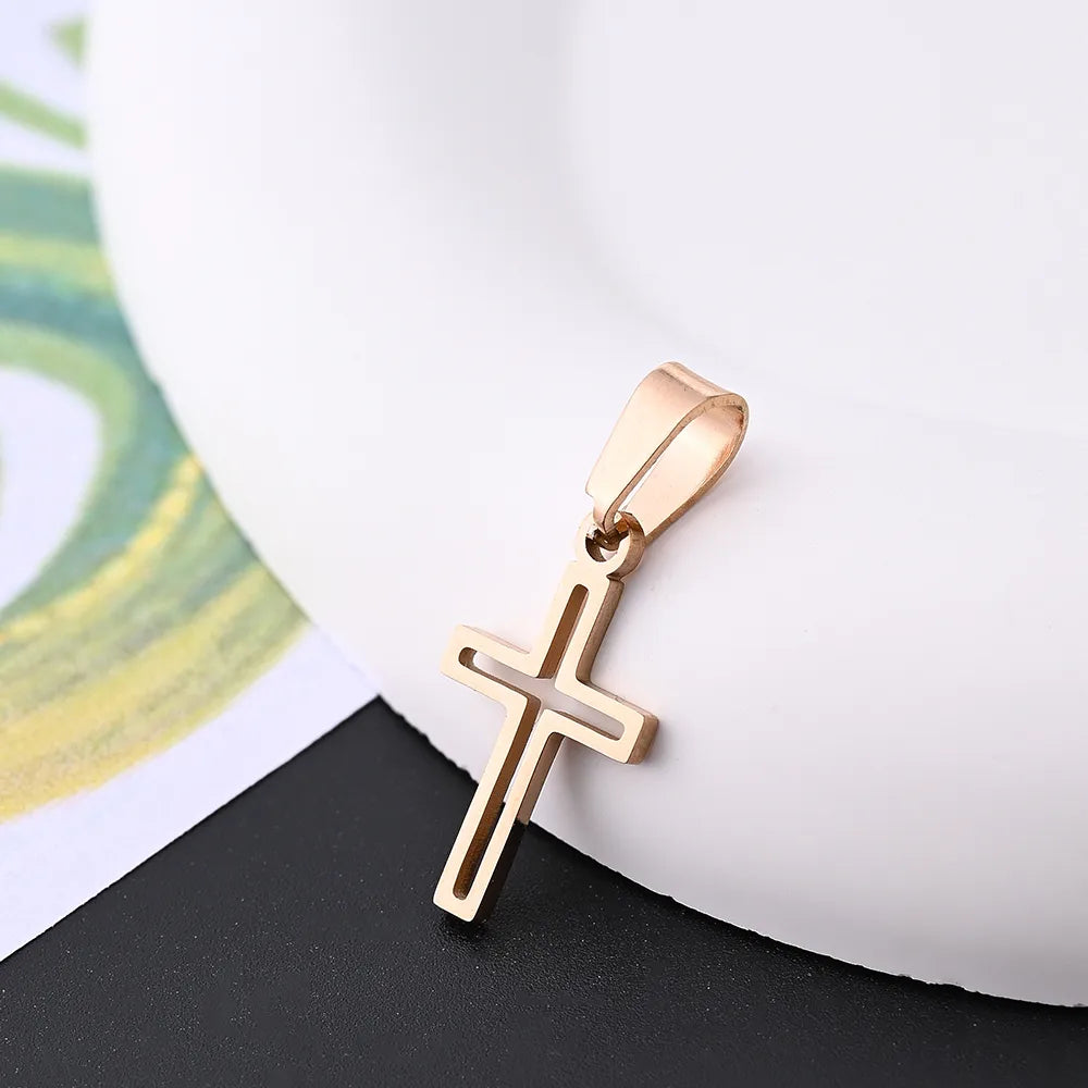 10 Pcs/Package 19.5x11mm 7x3.5mm 304 Stainless Steel 18K Gold Plated Rose Gold Plated Cross Simple Solid Color Polished Pendant