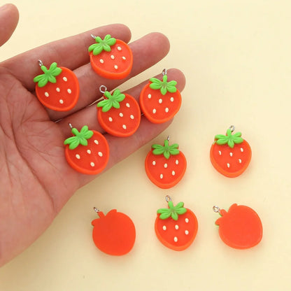 10 PCS/Package 1.7*2.5CM Hole Under 1mm Resin Fruit Strawberry Pendant