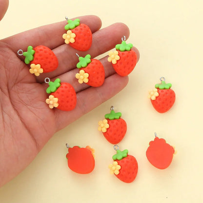 10 PCS/Package 1.7*2.5CM Hole Under 1mm Resin Fruit Strawberry Pendant