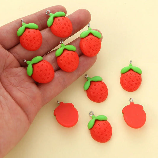 10 PCS/Package 1.7*2.5CM Hole Under 1mm Resin Fruit Strawberry Pendant