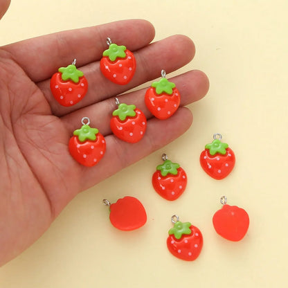 10 PCS/Package 1.7*2.5CM Hole Under 1mm Resin Fruit Strawberry Pendant