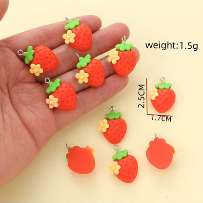 10 PCS/Package 1.7*2.5CM Hole Under 1mm Resin Fruit Strawberry Pendant