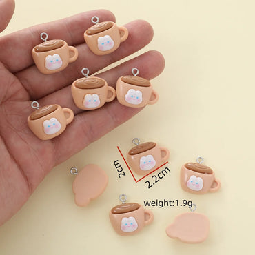 10 PCS/Package 2*2.2cm Resin Cartoon Coffee Cup Pendant