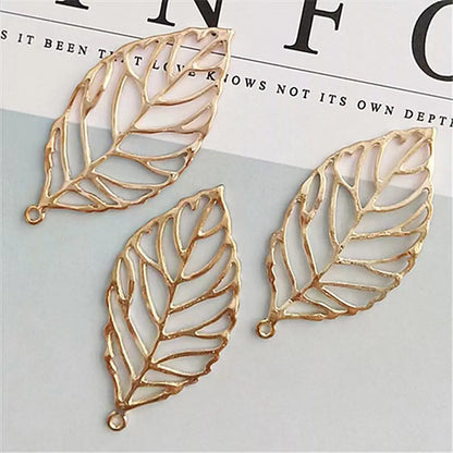 10 PCS/Package 21 * 52mm Metal Leaves Polished Pendant