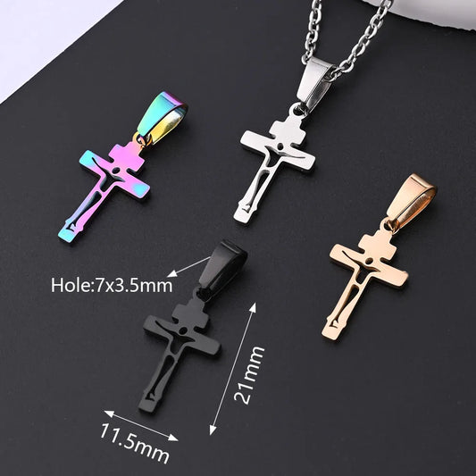 10 Pcs/Package 21x11.5mm 7x3.5mm 304 Stainless Steel Rose Gold Plated Human Cross Simple Polished Pendant