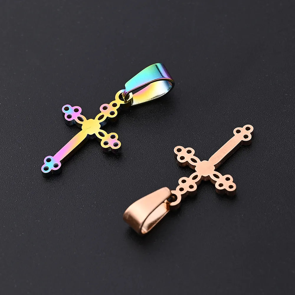 10 Pcs/Package 21x13mm 7x3.5mm 304 Stainless Steel 18K Gold Plated Rose Gold Plated Cross Simple Solid Color Polished Pendant