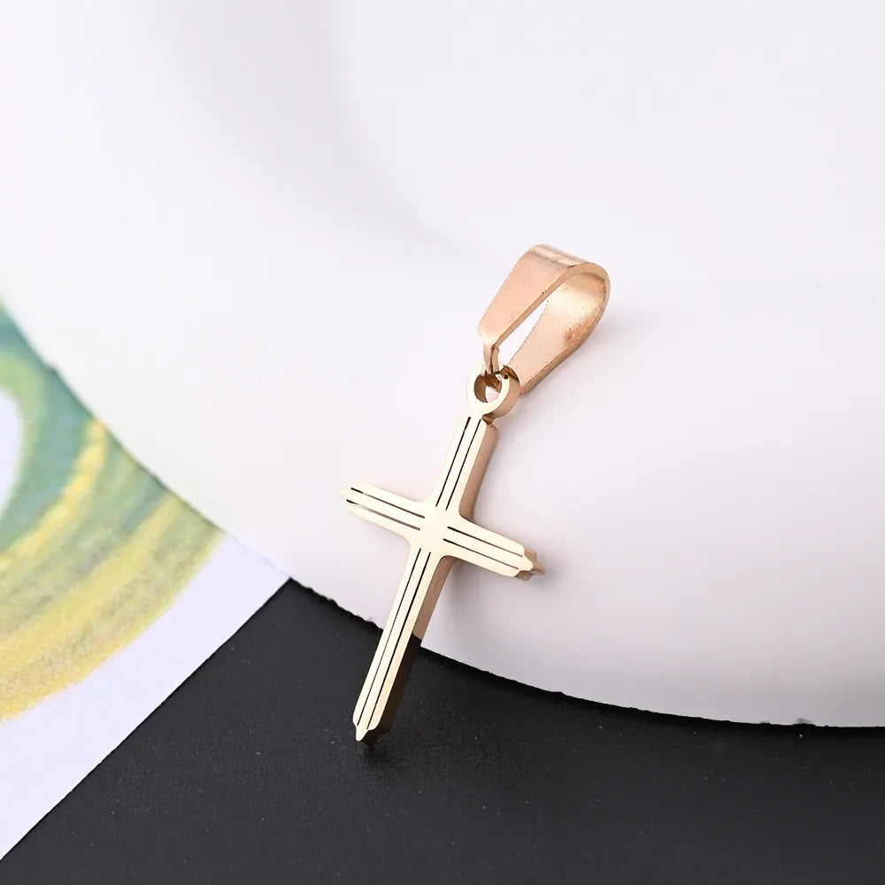 10 Pcs/Package 22x14mm 7x3.5mm 304 Stainless Steel 18K Gold Plated Rose Gold Plated Cross Simple Solid Color Polished Pendant