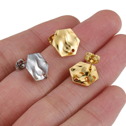 10 PCS/Package 304 Stainless Steel 18K Gold Plated Hexagon Polished Earring Findings