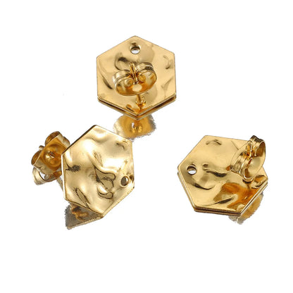 10 PCS/Package 304 Stainless Steel 18K Gold Plated Hexagon Polished Earring Findings