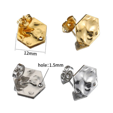 10 PCS/Package 304 Stainless Steel 18K Gold Plated Hexagon Polished Earring Findings