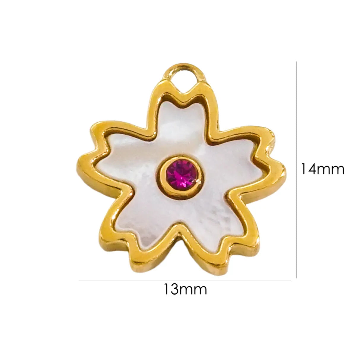 10 PCS/Package 304 Stainless Steel Shell Rhinestones Shell 14K Gold Plated Flower Pendant