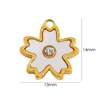 10 PCS/Package 304 Stainless Steel Shell Rhinestones Shell 14K Gold Plated Flower Pendant