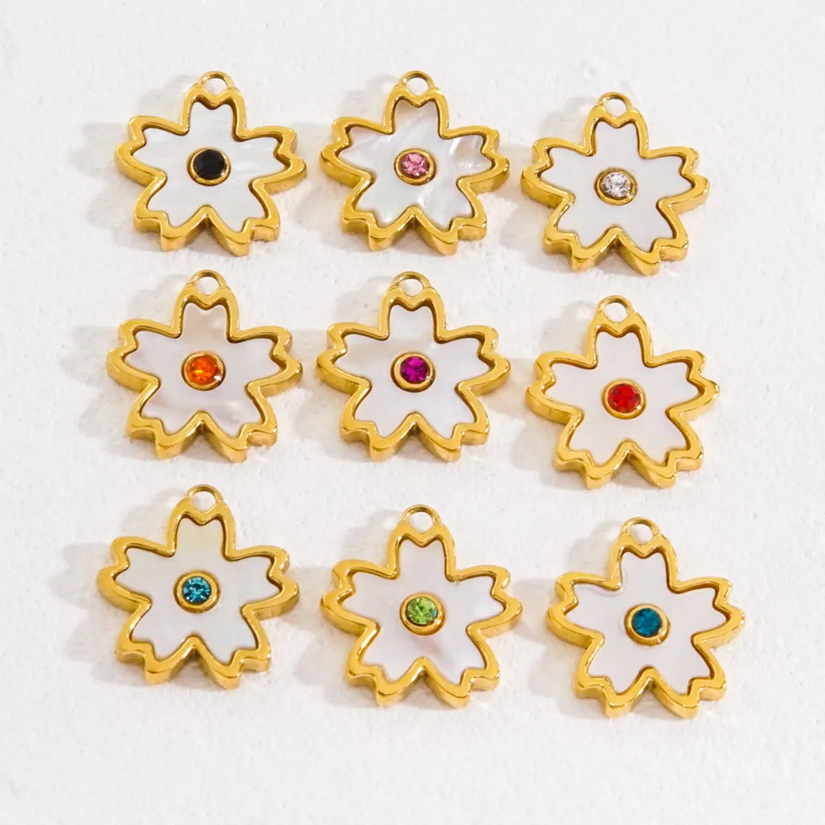 10 PCS/Package 304 Stainless Steel Shell Rhinestones Shell 14K Gold Plated Flower Pendant