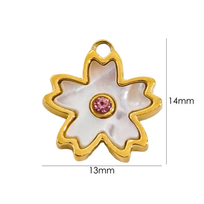 10 PCS/Package 304 Stainless Steel Shell Rhinestones Shell 14K Gold Plated Flower Pendant