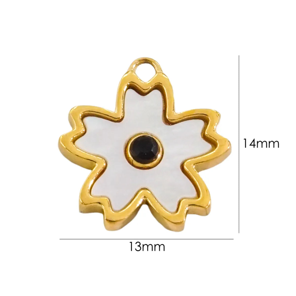 10 PCS/Package 304 Stainless Steel Shell Rhinestones Shell 14K Gold Plated Flower Pendant