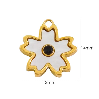 10 PCS/Package 304 Stainless Steel Shell Rhinestones Shell 14K Gold Plated Flower Pendant