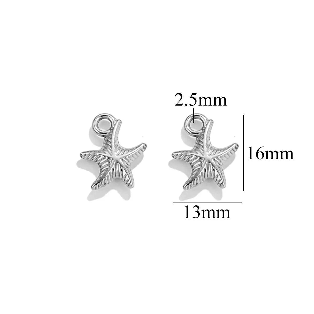 10 PCS/Package 304 Stainless Steel Starfish Dolphin Pendant