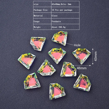 10 PCS/Package 48*43mm Hole 2~2.9mm Glass Glittery Transparent Sparkly Pendant Suncatcher Raw Material