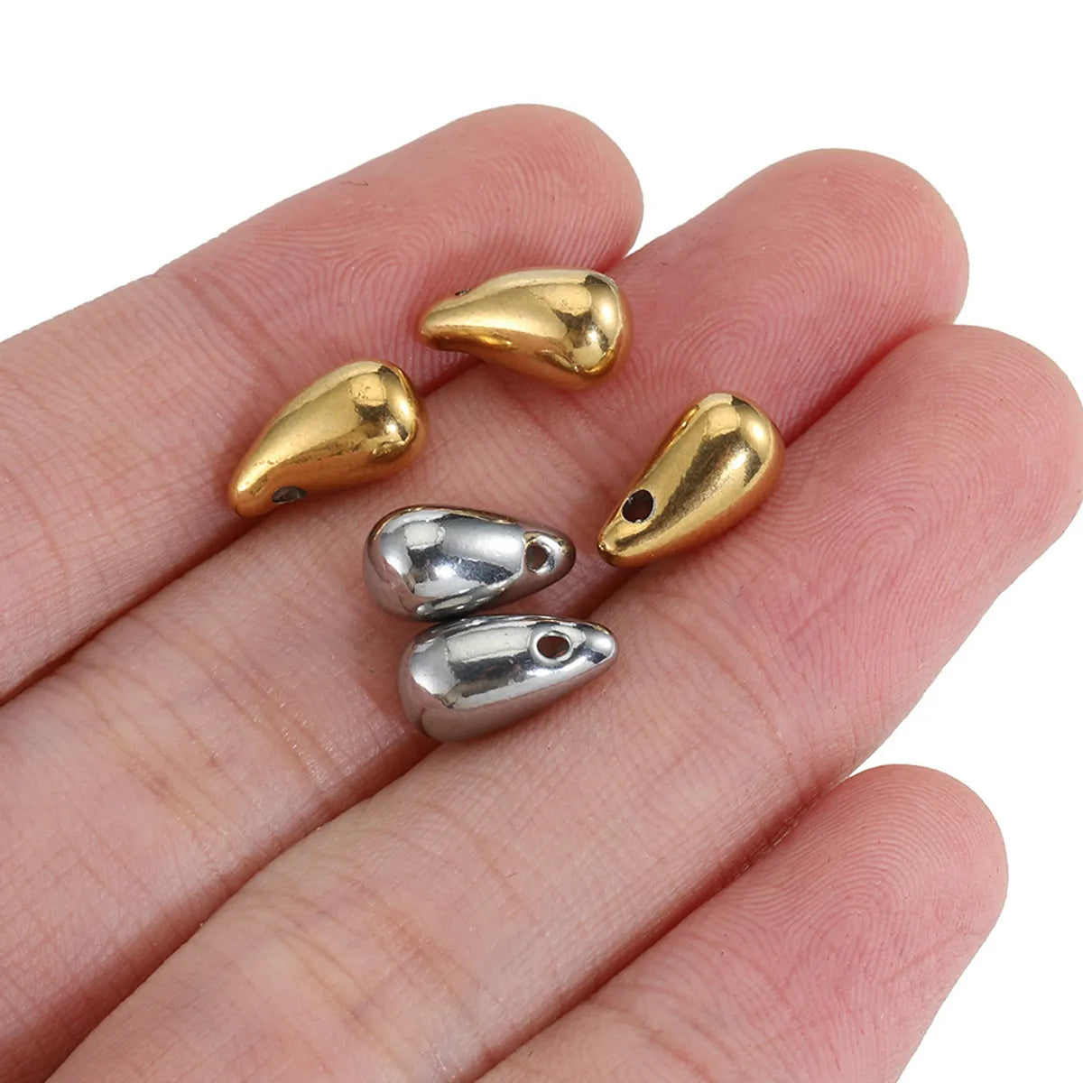 10 PCS/Package 6*11.5mm Hole 1~1.9mm Stainless Steel 18K Gold Plated Water Droplets Polished Pendant