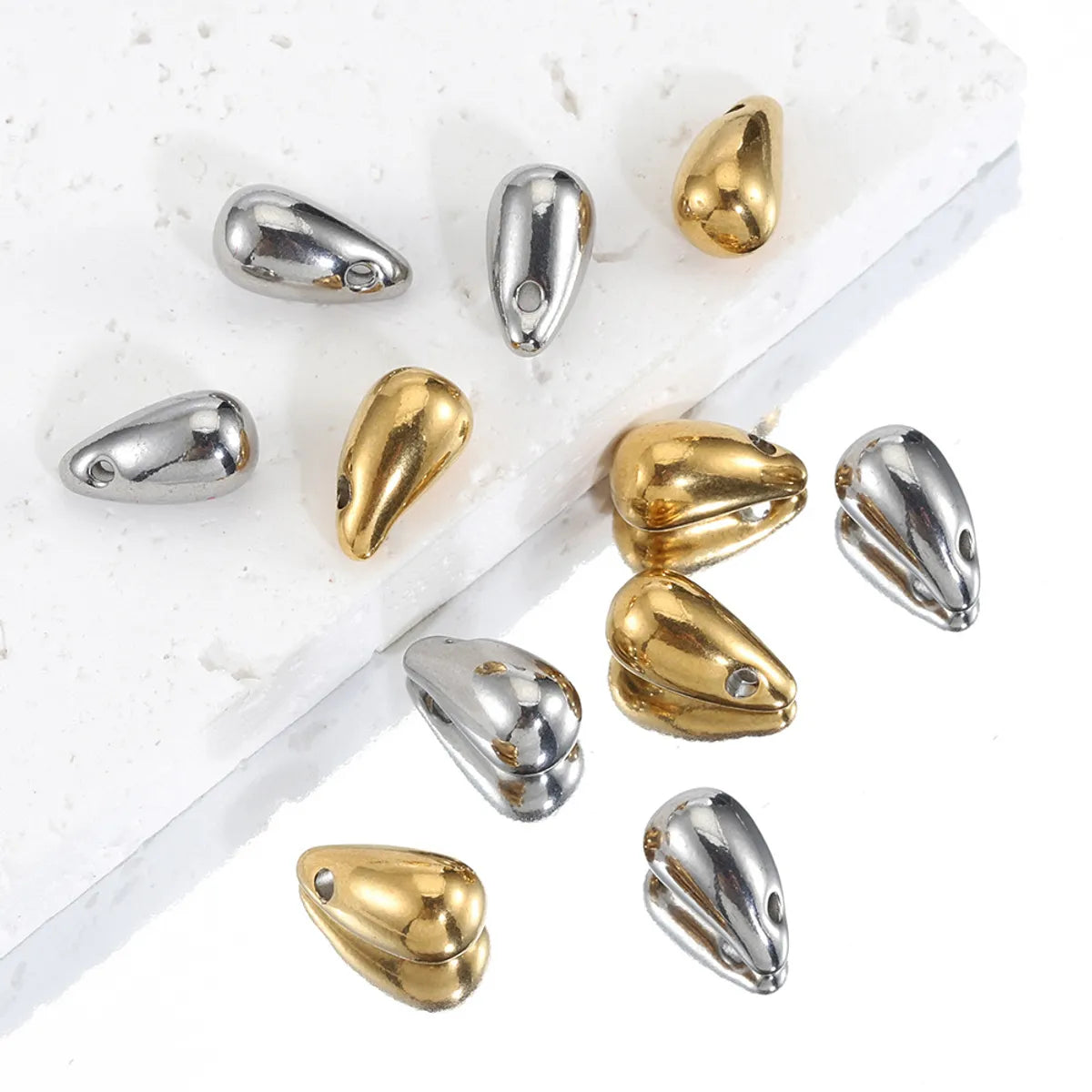 10 PCS/Package 6*11.5mm Hole 1~1.9mm Stainless Steel 18K Gold Plated Water Droplets Polished Pendant